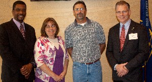 Gathering at the January luncheon are (l-r) Pete Copeland, assistant chief of staff, Communication Information Systems Department; Lorry Peacock of Carlsbad High School; Stephen Klienrath of Rancho Buena Vista High School; and Mark Witzel, chapter president.